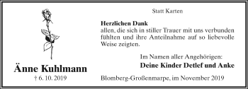 Anzeige  Änne Kuhlmann  Lippische Landes-Zeitung