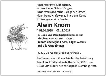 Anzeige  Alwin Knorn  Lippische Landes-Zeitung