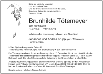 Anzeige  Brunhilde Tötemeyer  Lippische Landes-Zeitung