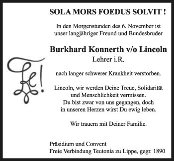 Anzeige  Burkhard Konnerth  Lippische Landes-Zeitung