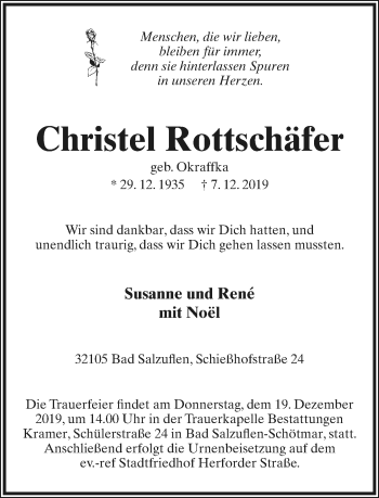 Anzeige  Christel Rottschäfer  Lippische Landes-Zeitung