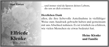Anzeige  Elfriede Klenke  Lippische Landes-Zeitung
