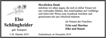 Anzeige  Else Schlingheider  Lippische Landes-Zeitung