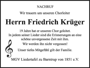 Anzeige  Friedrich Krüger  Lippische Landes-Zeitung