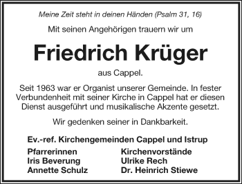 Anzeige  Friedrich Krüger  Lippische Landes-Zeitung