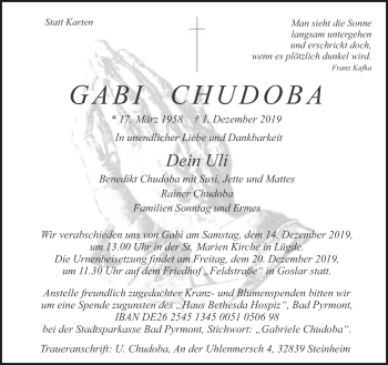 Anzeige  Gabi Chudoba  Lippische Landes-Zeitung