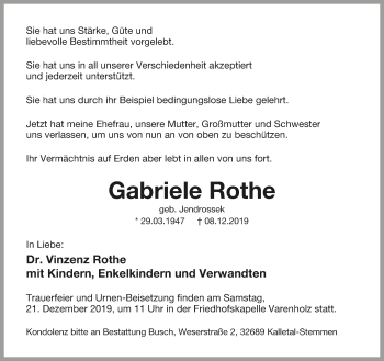 Anzeige  Gabriele Rothe  Lippische Landes-Zeitung