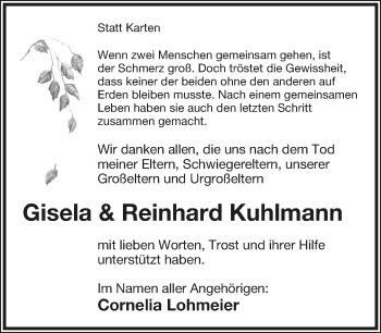 Anzeige  Gisela Kuhlmann  Lippische Landes-Zeitung