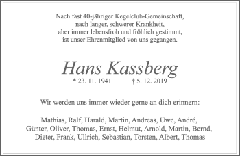 Anzeige  Hans Kassberg  Lippische Landes-Zeitung
