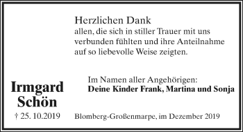 Anzeige  Irmgard Schön  Lippische Landes-Zeitung