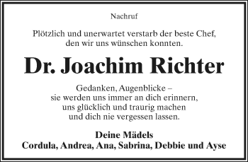 Anzeige  Joachim Richter  Lippische Landes-Zeitung