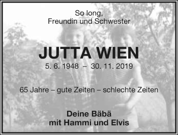 Anzeige  Jutta Wien  Lippische Landes-Zeitung