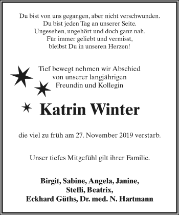 Anzeige  Katrin Winter  Lippische Landes-Zeitung