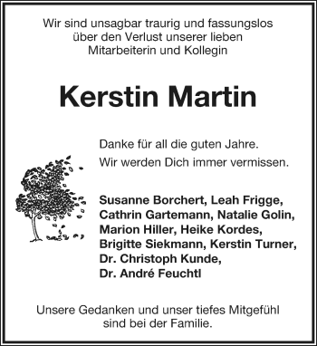 Anzeige  Kerstin Martin  Lippische Landes-Zeitung