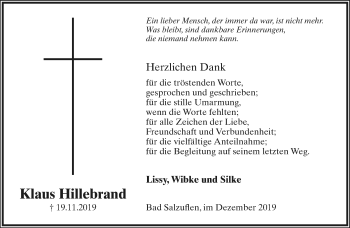Anzeige  Klaus Hillebrand  Lippische Landes-Zeitung