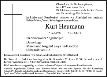 Anzeige  Kurt Heumann  Lippische Landes-Zeitung