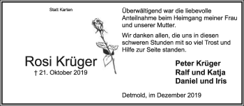Anzeige  Rosi Krüger  Lippische Landes-Zeitung