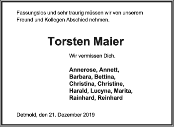 Anzeige  Torsten Maier  Lippische Landes-Zeitung