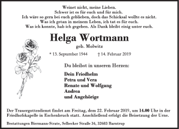 Anzeige  Helga Wortmann  Lippische Landes-Zeitung