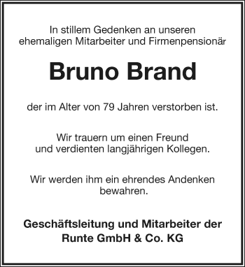 Anzeige  Bruno Brand  Lippische Landes-Zeitung