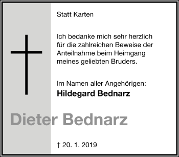 Anzeige  Dieter Bednarz  Lippische Landes-Zeitung
