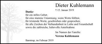 Anzeige  Dieter Kuhlemann  Lippische Landes-Zeitung