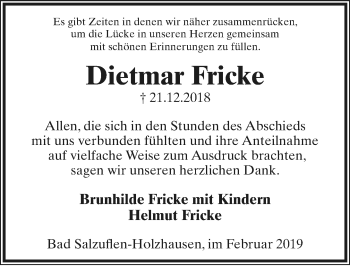 Anzeige  Dietmar Fricke  Lippische Landes-Zeitung