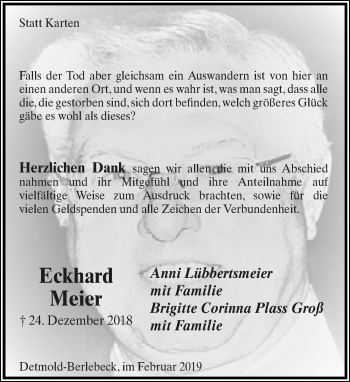 Anzeige  Eckhard Meier  Lippische Landes-Zeitung