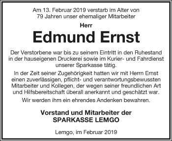Anzeige  Edmund Ernst  Lippische Landes-Zeitung