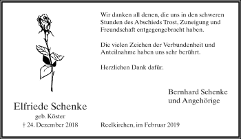 Anzeige  Elfriede Schenke  Lippische Landes-Zeitung