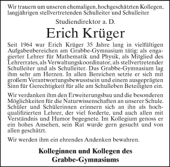 Anzeige  Erich Krüger  Lippische Landes-Zeitung