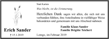 Anzeige  Erich Sander  Lippische Landes-Zeitung