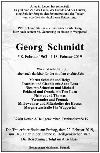 Anzeige  Georg Schmidt  Lippische Landes-Zeitung
