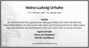 Anzeige  Heinz-Ludwig Urhahn  Lippische Landes-Zeitung
