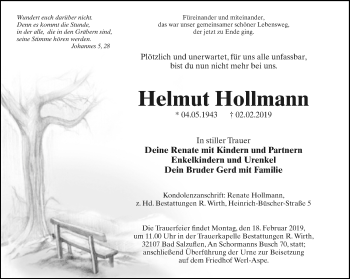 Anzeige  Helmut Hollmann  Lippische Landes-Zeitung