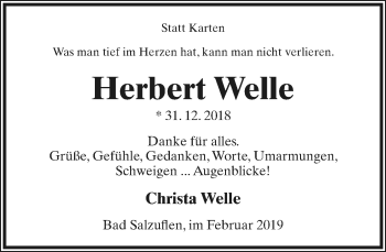 Anzeige  Herbert Welle  Lippische Landes-Zeitung