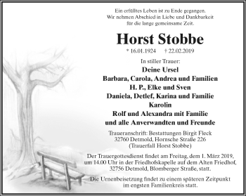 Anzeige  Horst Stobbe  Lippische Landes-Zeitung