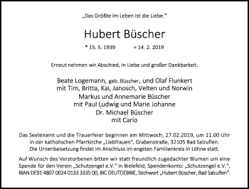 Anzeige  Hubert Büscher  Lippische Landes-Zeitung
