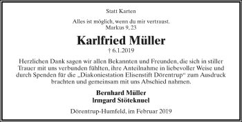 Anzeige  Karlfried Müller  Lippische Landes-Zeitung