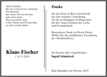 Anzeige  Klaus Fischer  Lippische Landes-Zeitung