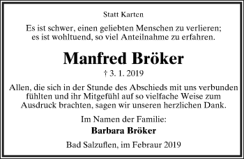 Anzeige  Manfred Bröker  Lippische Landes-Zeitung