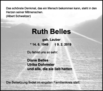 Anzeige  Ruth Belles  Lippische Landes-Zeitung