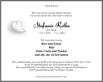 Anzeige  Stefanie Rothe  Lippische Landes-Zeitung