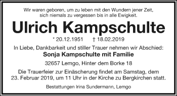 Anzeige  Ulrich Kampschulte  Lippische Landes-Zeitung
