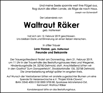 Anzeige  Waltraut Räker  Lippische Landes-Zeitung