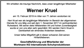 Anzeige  Werner Kruel  Lippische Landes-Zeitung