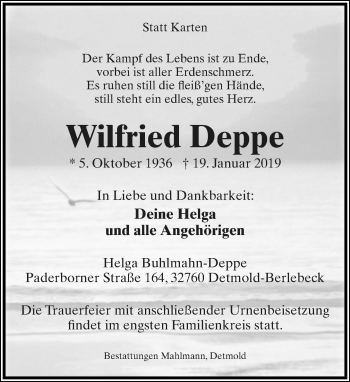 Anzeige  Wilfried Deppe  Lippische Landes-Zeitung