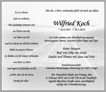 Anzeige  Wilfried Koch  Lippische Landes-Zeitung