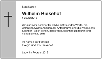 Anzeige  Wilhelm Riekehof  Lippische Landes-Zeitung