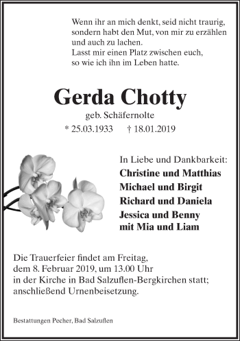 Anzeige  Gerda Chotty  Lippische Landes-Zeitung